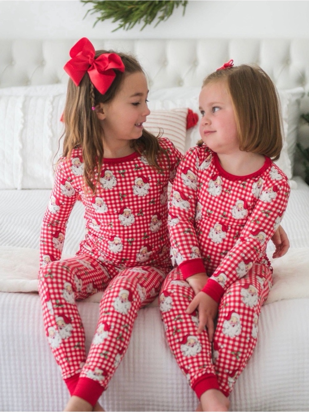 Ruffle Butts Red Gingham Santa Kids Pajama Set